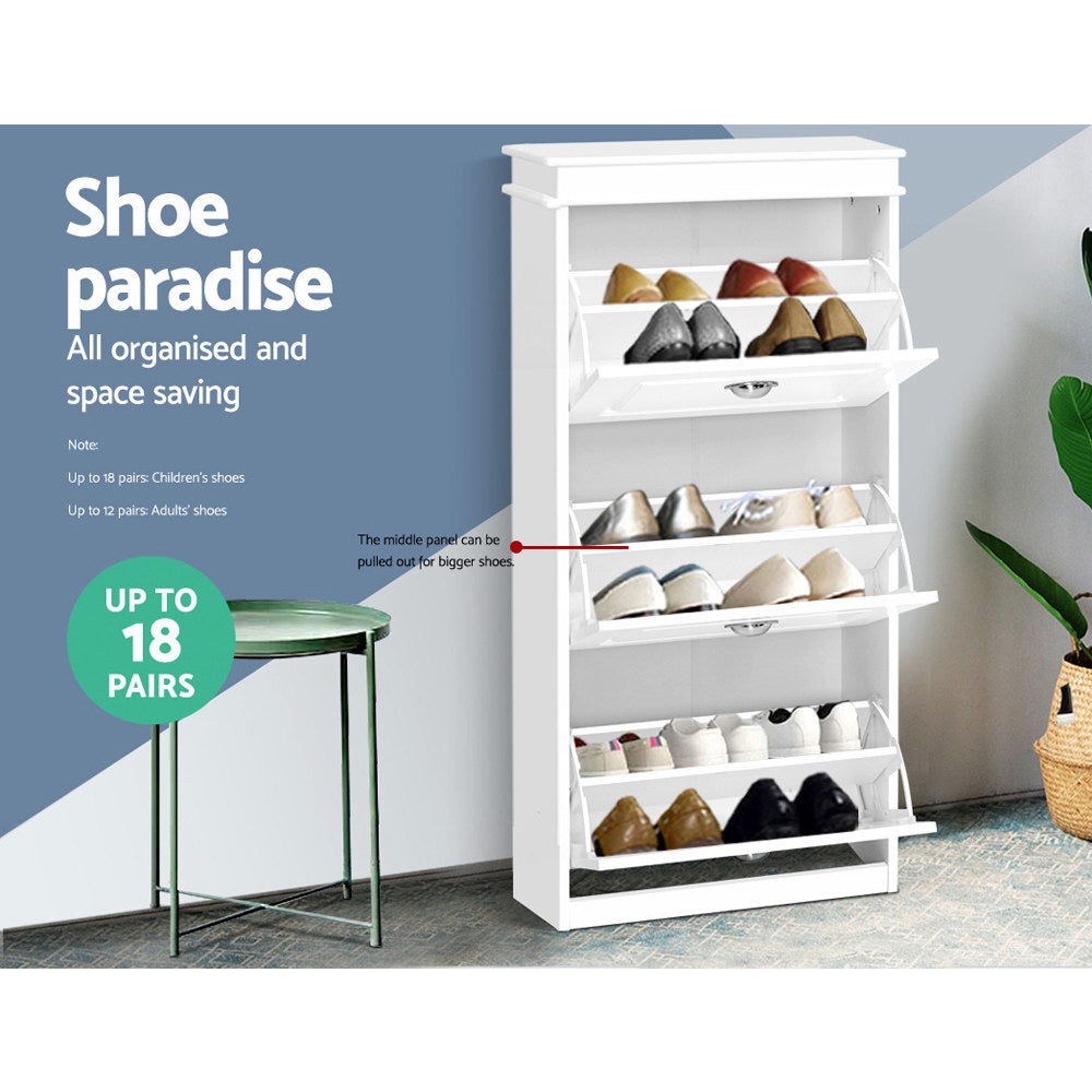 Shoe Cabinet Shoes Storage Rack White Organiser Shelf Cupboard 18 Pairs Drawer - image4