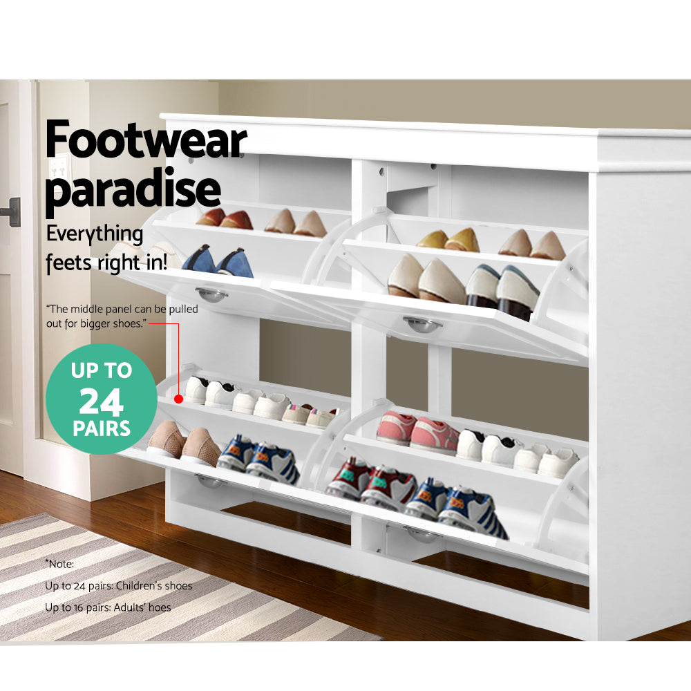 Shoe Cabinet Shoes Storage Rack Organiser White Shelf Drawer Cupboard 24 Pairs - image4