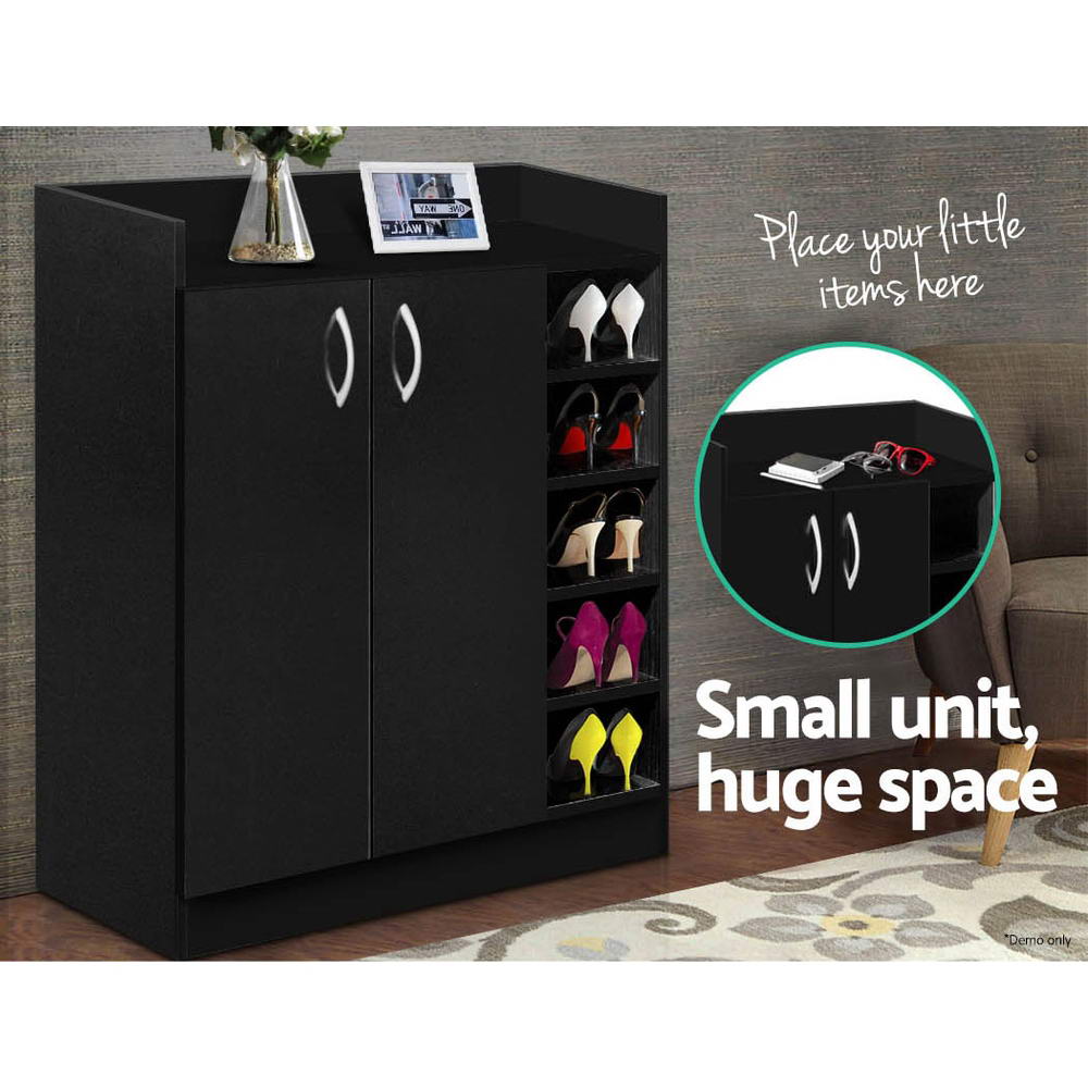 2 Doors Shoe Cabinet Storage Cupboard - Black - image5