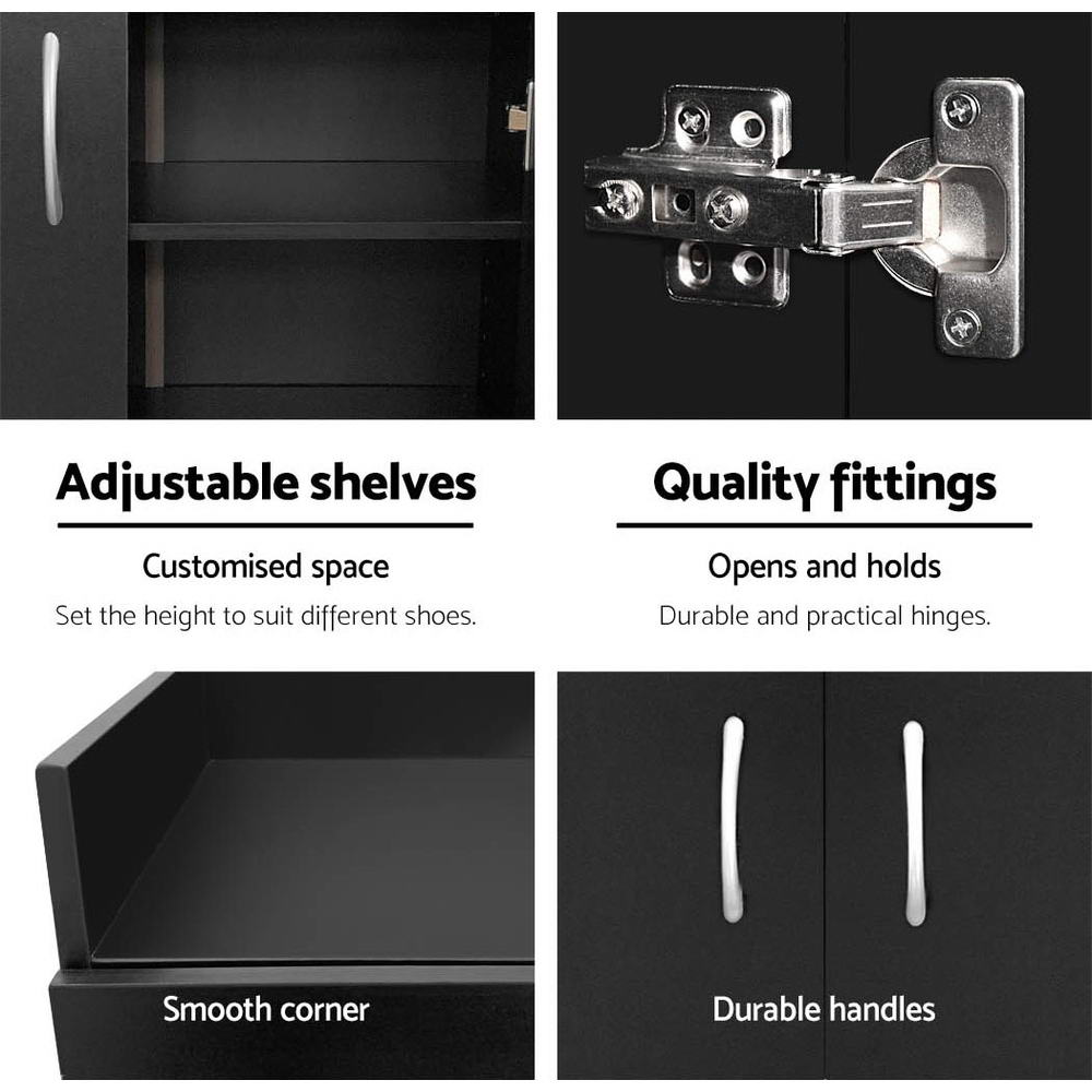 2 Doors Shoe Cabinet Storage Cupboard - Black - image6