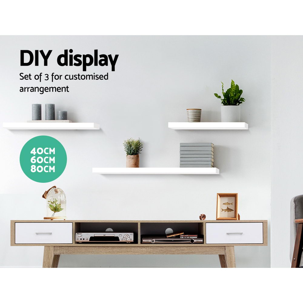 3 Piece Floating Wall Shelves - White - image4