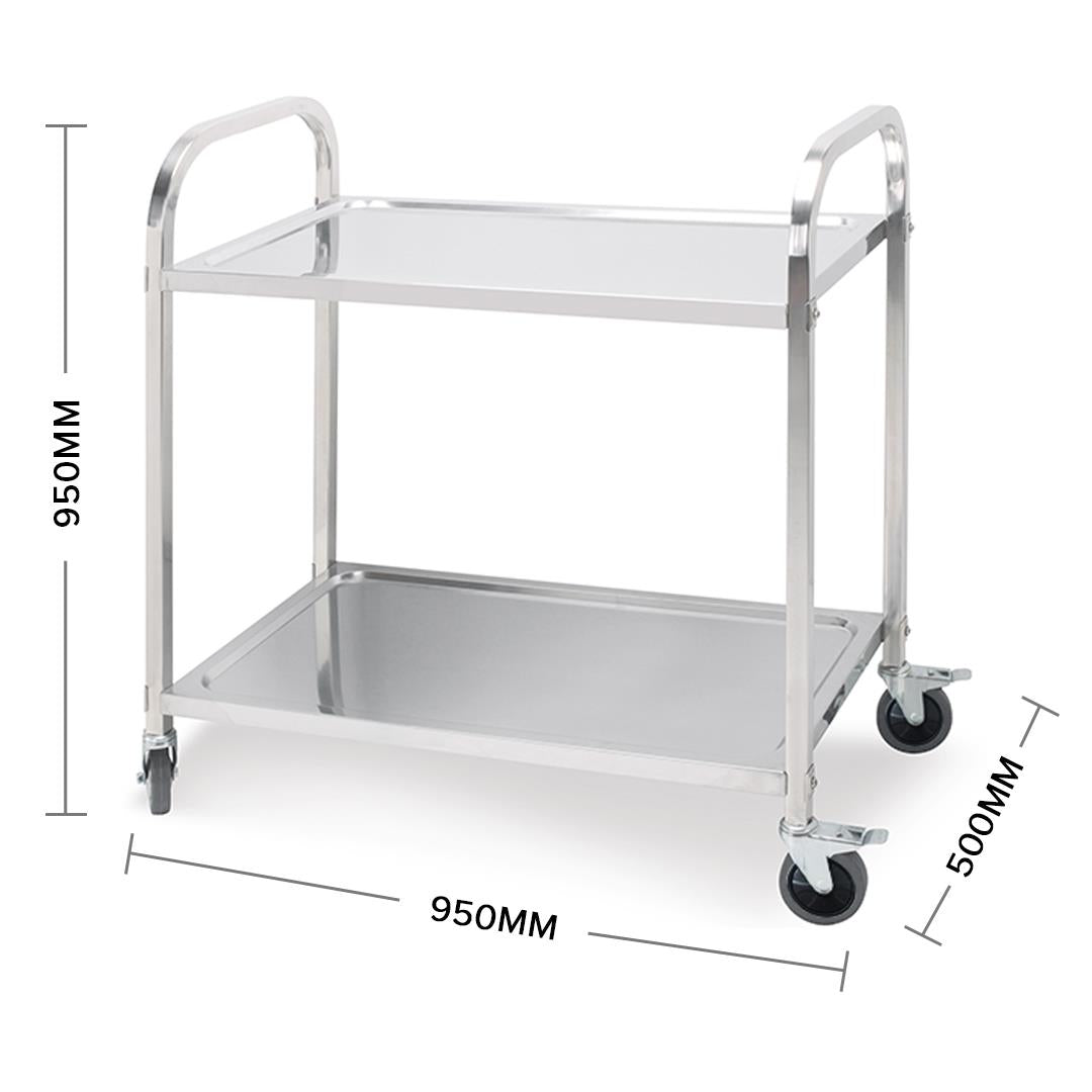 Premium 2 Tier Stainless Steel Kitchen Trolley Bowl Collect Service FoodCart 95x50x95cm Large - image2