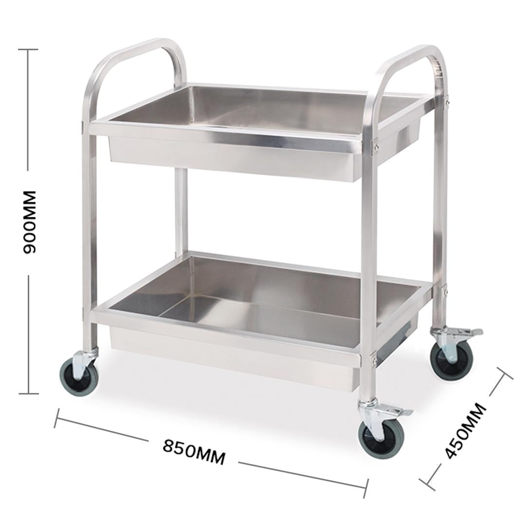 Premium 2 Tier Stainless Steel Kitchen Trolley Bowl Collect Service Food Cart 85x45x90cm Medium - image2