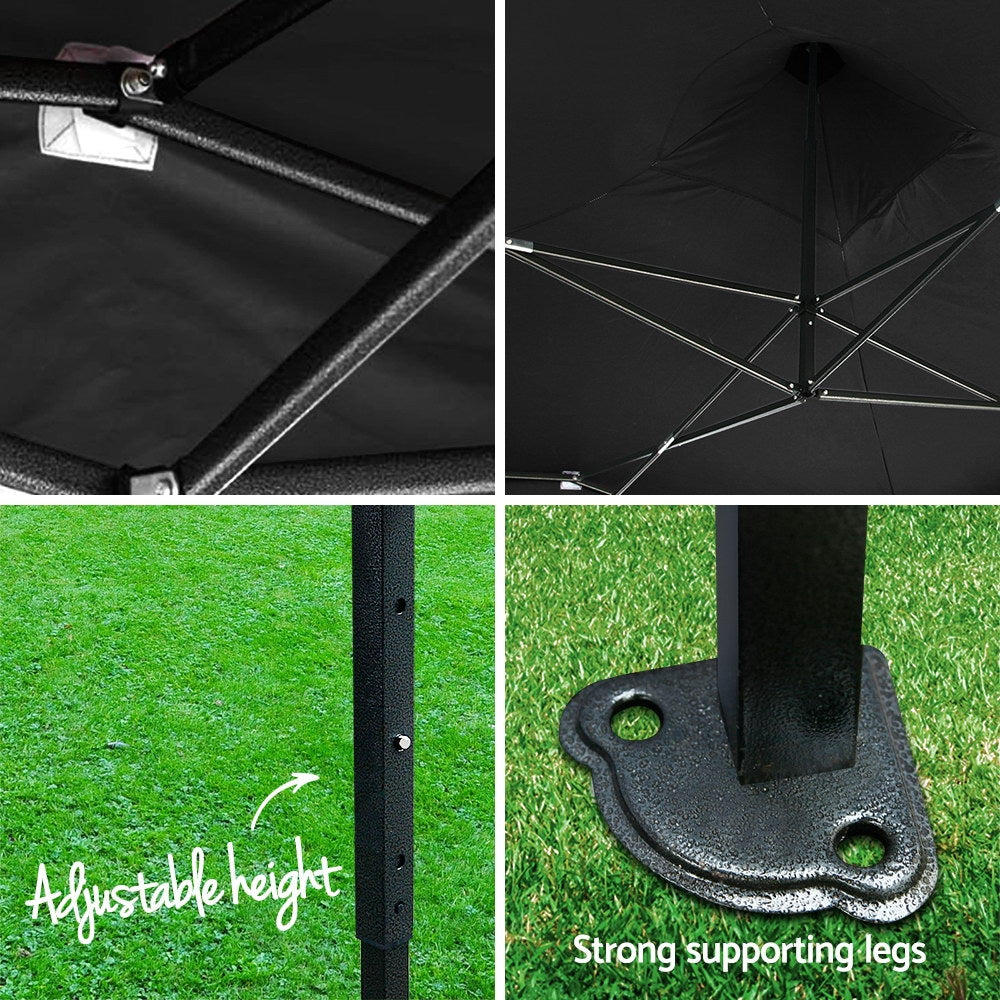 Gazebo Pop Up Marquee 3x3m Outdoor Tent Folding Wedding Gazebos Black - image5