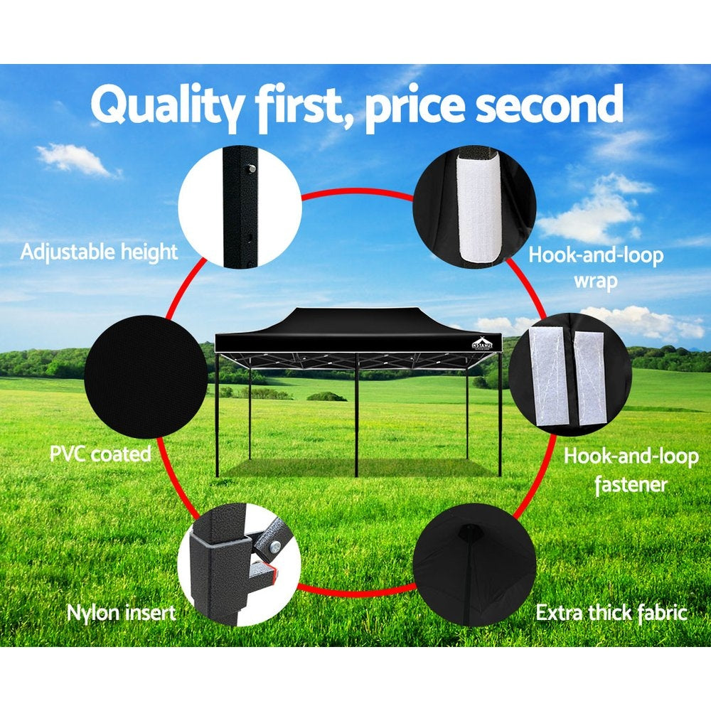 Gazebo Pop Up Marquee 3x6m Outdoor Tent Folding Wedding Gazebos Black - image6