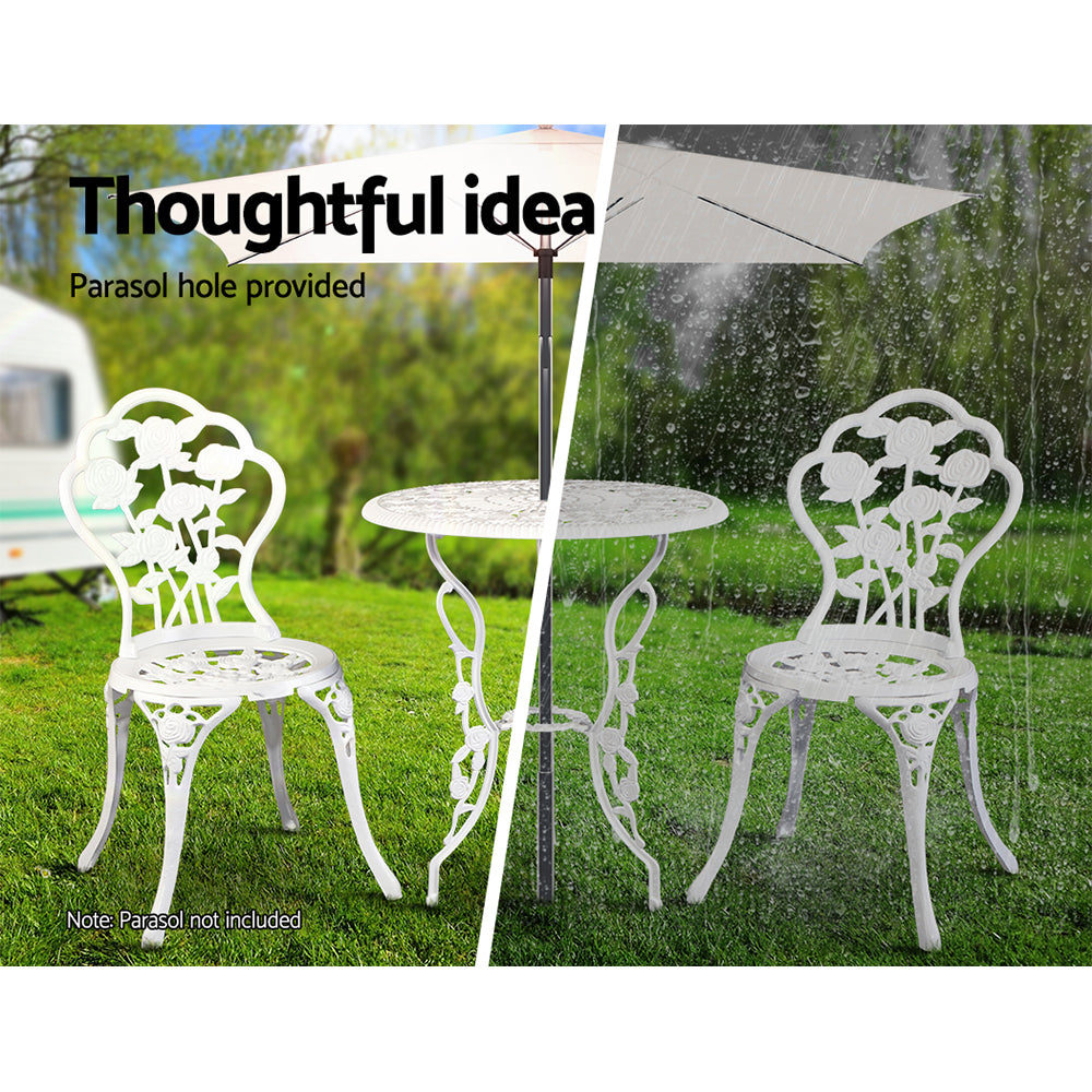 Outdoor Furniture Chairs Table 3pc Aluminium Bistro White - image6