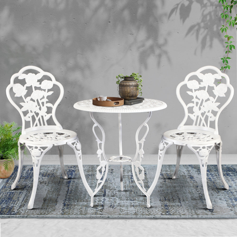 Outdoor Furniture Chairs Table 3pc Aluminium Bistro White - image7