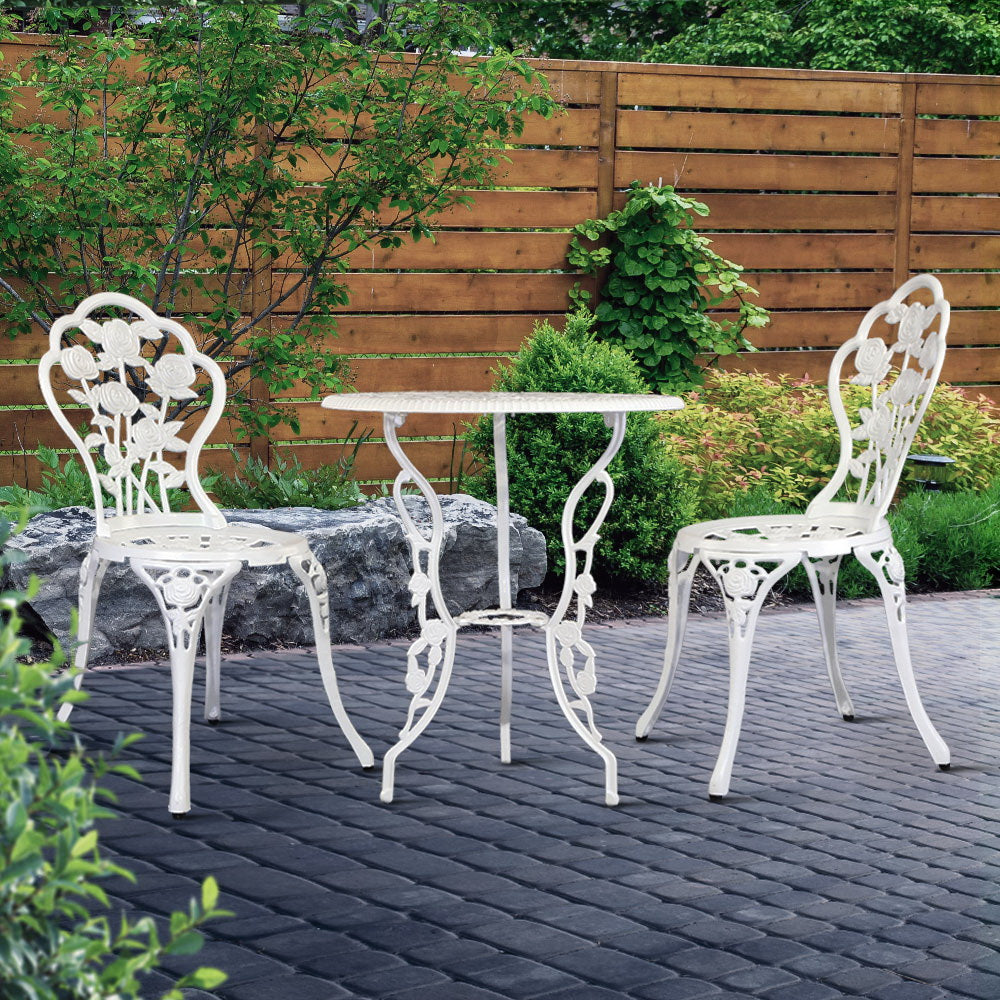 Outdoor Furniture Chairs Table 3pc Aluminium Bistro White - image8