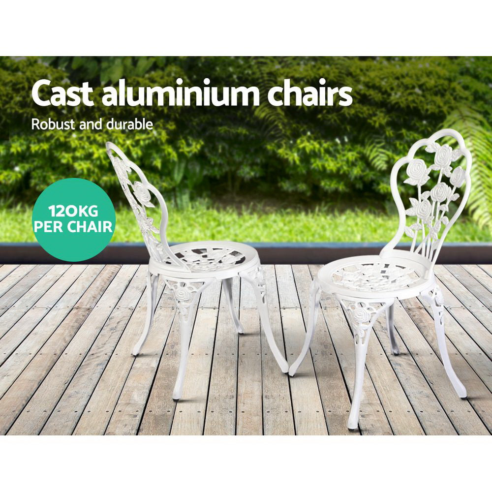 Outdoor Furniture Chairs Table 3pc Aluminium Bistro White - image10