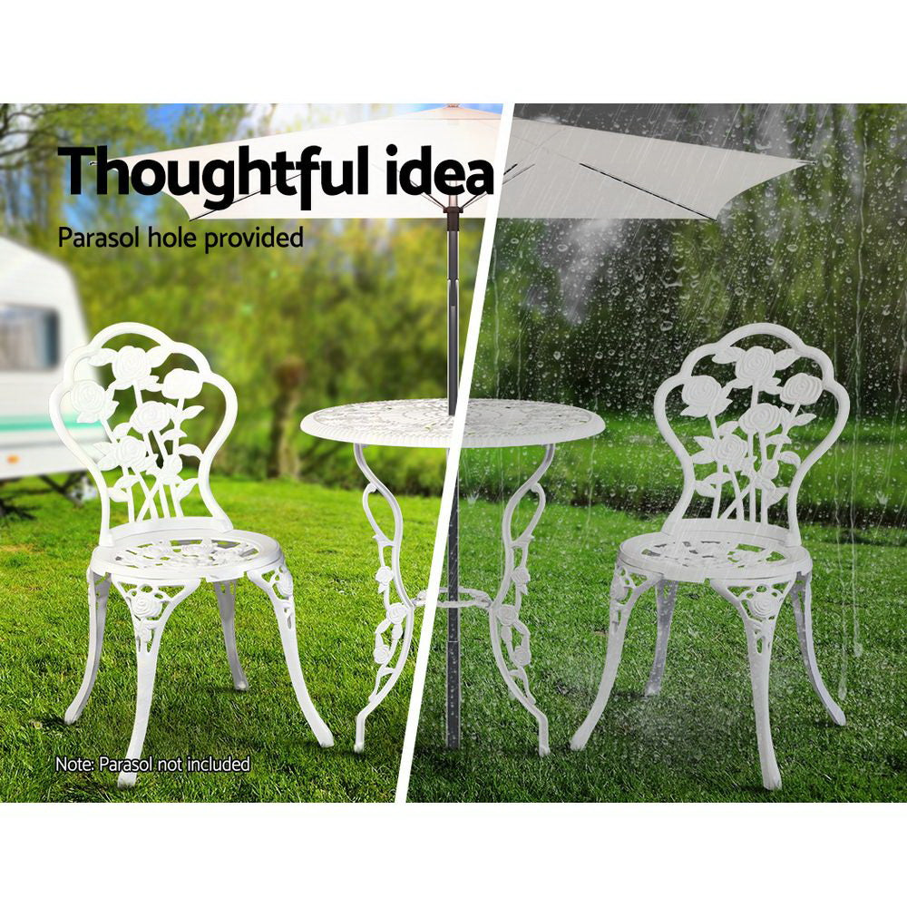 Outdoor Furniture Chairs Table 3pc Aluminium Bistro White - image12