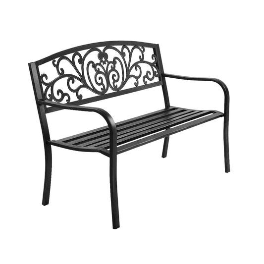 Garden Bench Seat Outdoor Chair Steel Iron Patio Furniture Lounge Porch Lounger Vintage Black Gardeon - image1