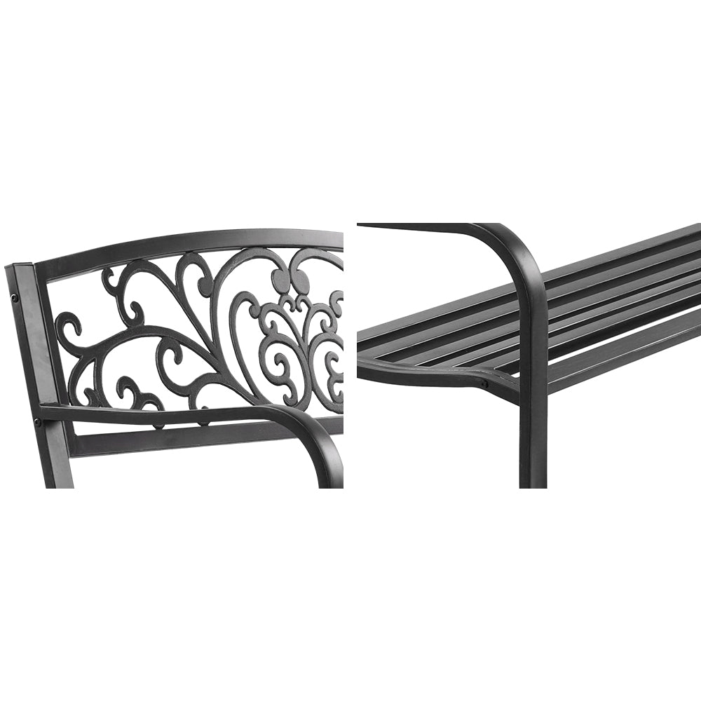 Garden Bench Seat Outdoor Chair Steel Iron Patio Furniture Lounge Porch Lounger Vintage Black Gardeon - image3