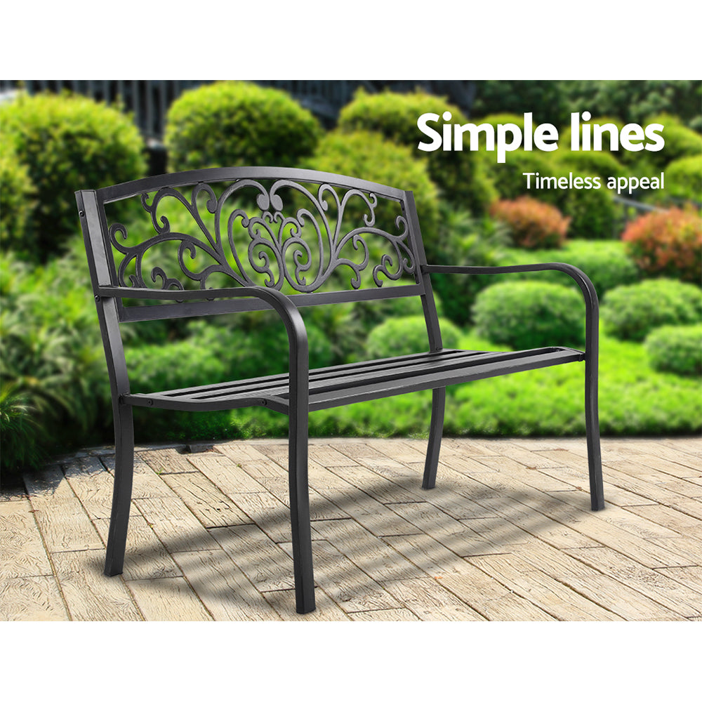 Garden Bench Seat Outdoor Chair Steel Iron Patio Furniture Lounge Porch Lounger Vintage Black Gardeon - image4