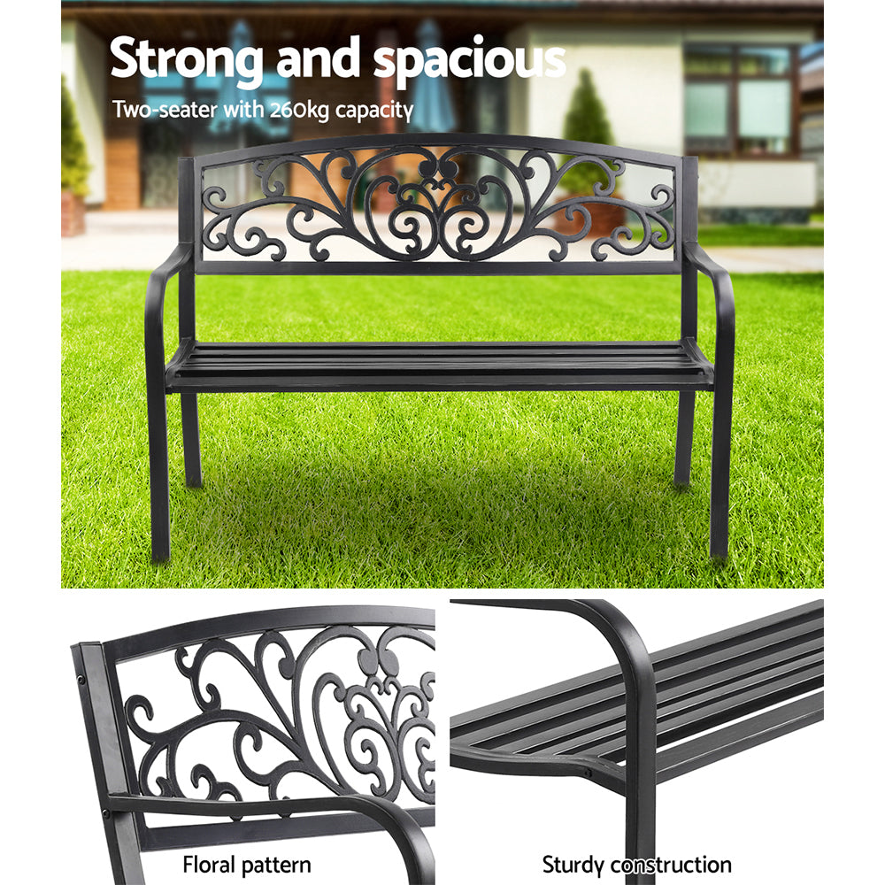 Garden Bench Seat Outdoor Chair Steel Iron Patio Furniture Lounge Porch Lounger Vintage Black Gardeon - image5