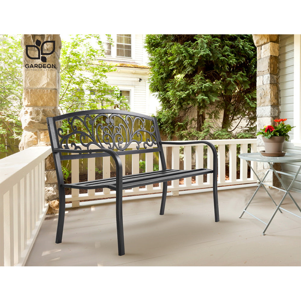 Garden Bench Seat Outdoor Chair Steel Iron Patio Furniture Lounge Porch Lounger Vintage Black Gardeon - image10