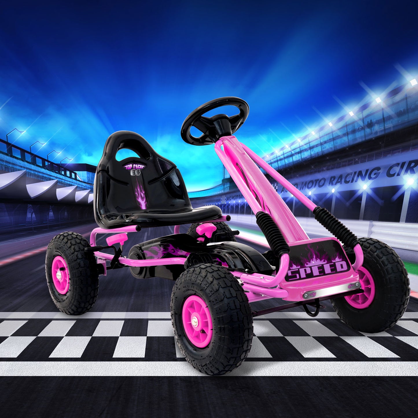 Rigo Kids Pedal Go Kart Car Ride On Toys Racing Bike Rubber Tyre Adjustable Seat - image7