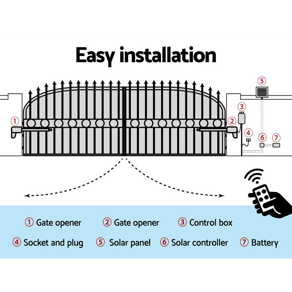 LockMaster Swing Gate Opener Auto 20W Solar Power Electric Remote Control 1000KG - image6