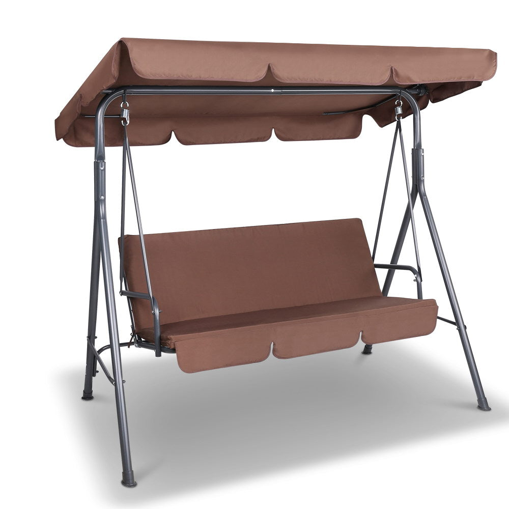 3 Seater Outdoor Canopy Swing Chair - Coffee - image2