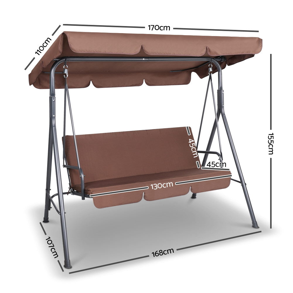 3 Seater Outdoor Canopy Swing Chair - Coffee - image3