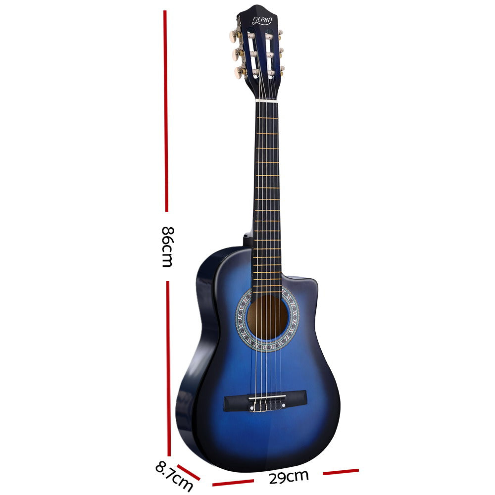 Alpha 34" Inch Guitar Classical Acoustic Cutaway Wooden Ideal Kids Gift Children 1/2 Size Blue - image2