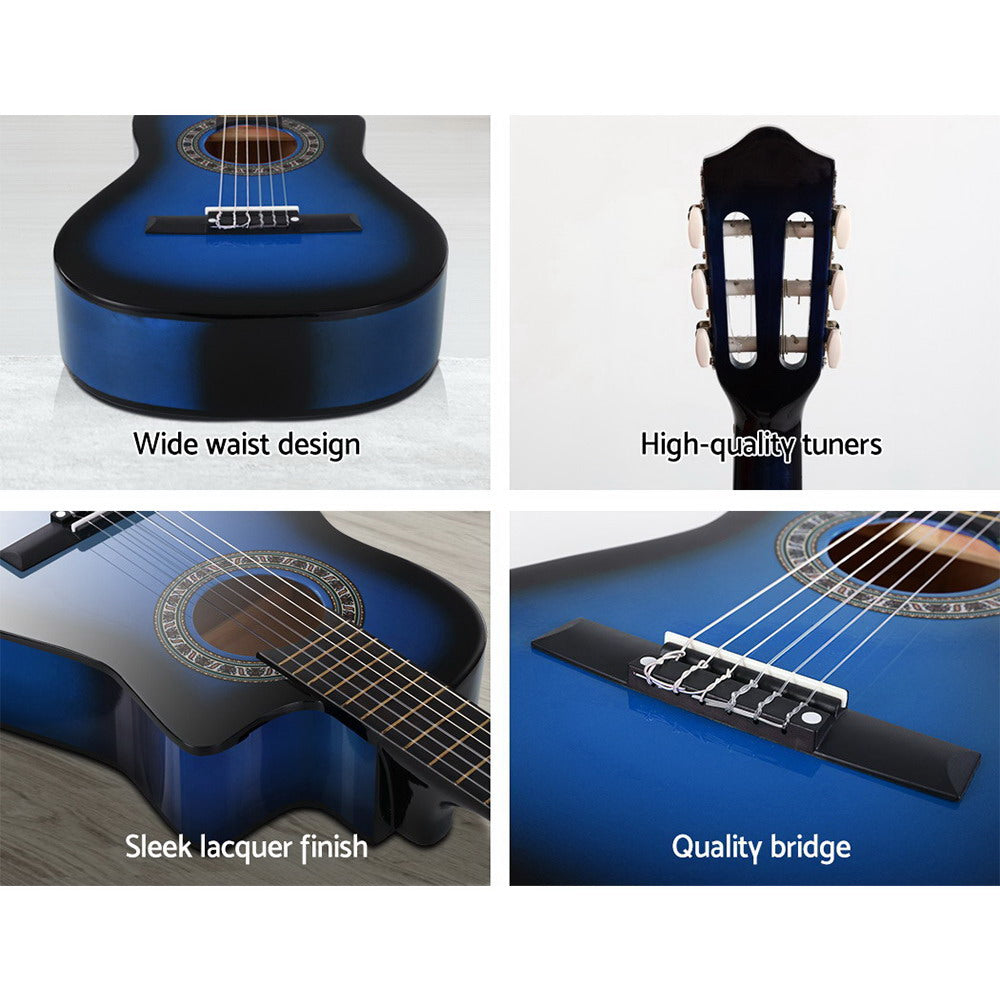 Alpha 34" Inch Guitar Classical Acoustic Cutaway Wooden Ideal Kids Gift Children 1/2 Size Blue - image5