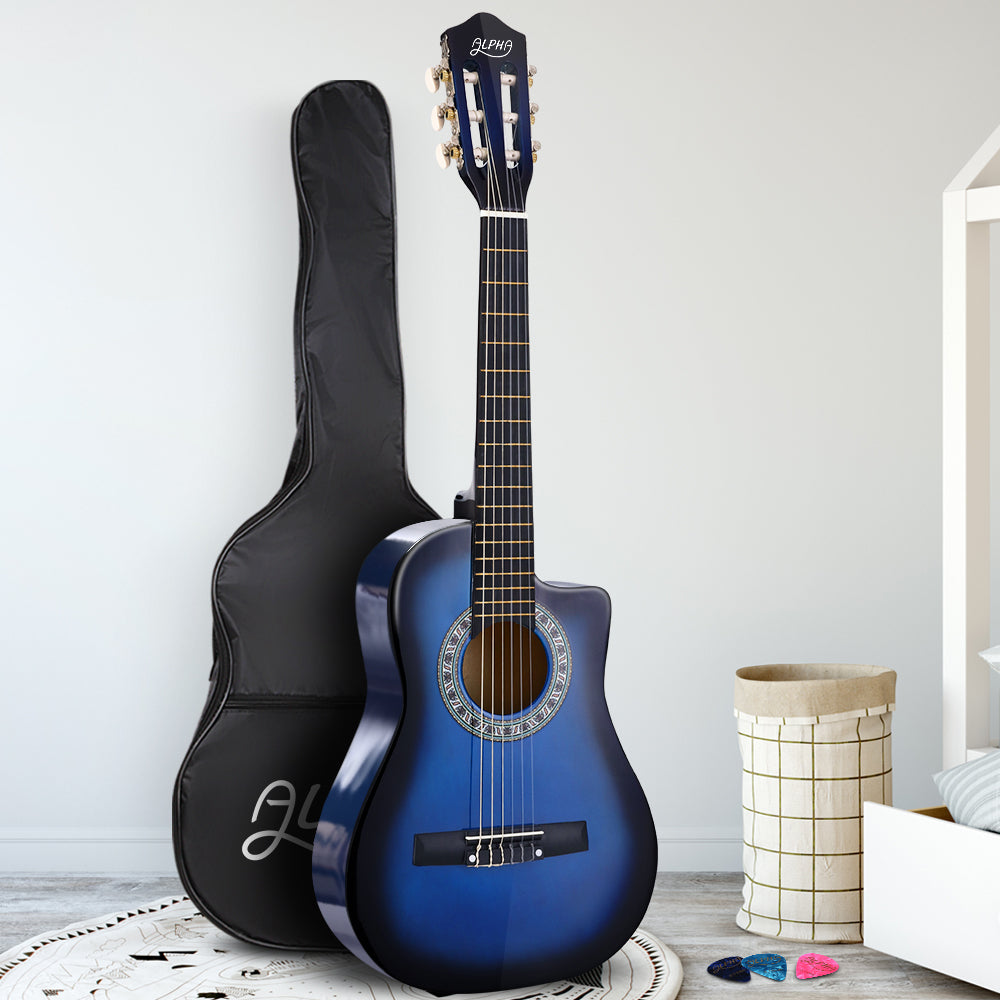 Alpha 34" Inch Guitar Classical Acoustic Cutaway Wooden Ideal Kids Gift Children 1/2 Size Blue - image7