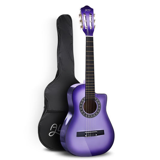 Alpha 34" Inch Guitar Classical Acoustic Cutaway Wooden Ideal Kids Gift Children 1/2 Size Purple - image1