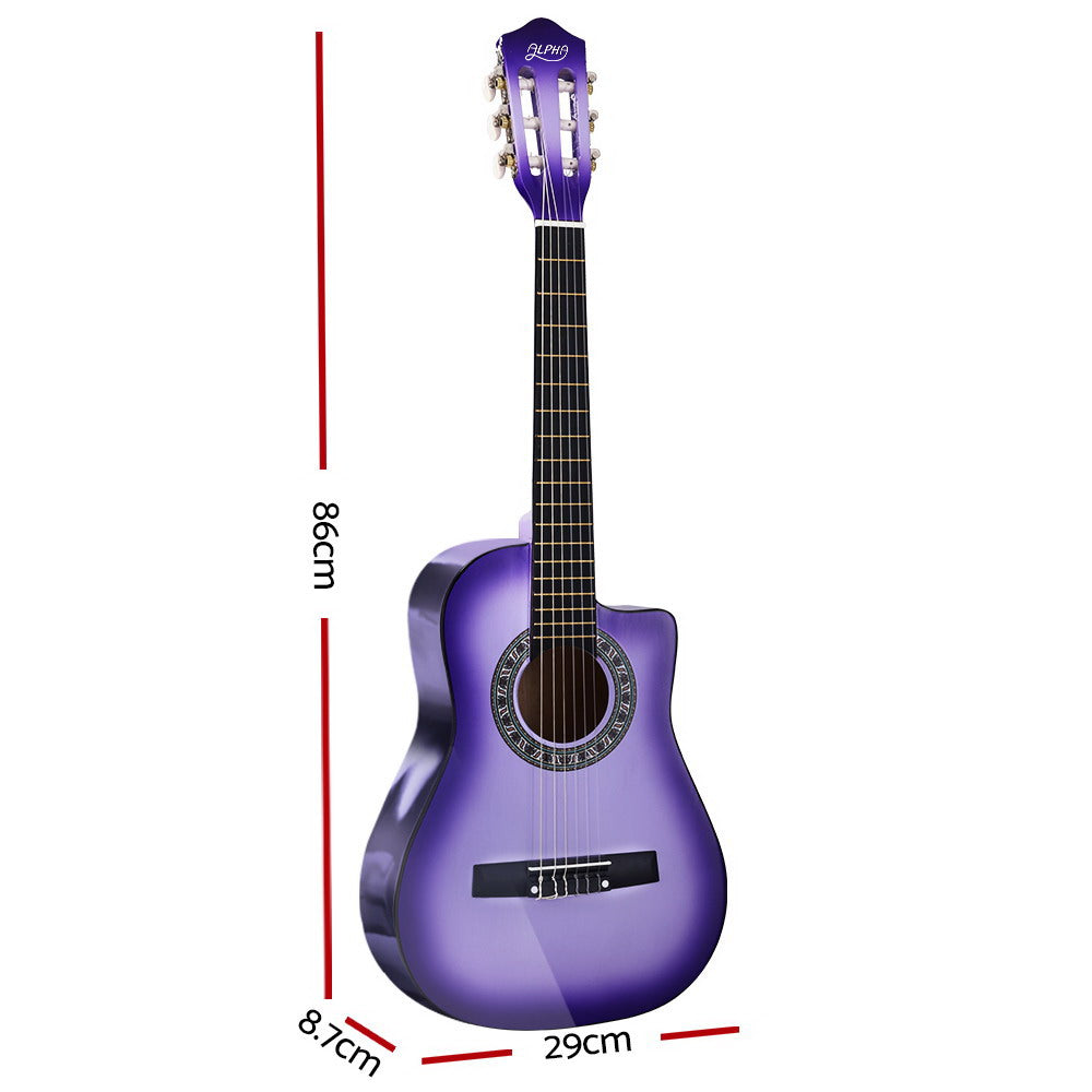 Alpha 34" Inch Guitar Classical Acoustic Cutaway Wooden Ideal Kids Gift Children 1/2 Size Purple - image2
