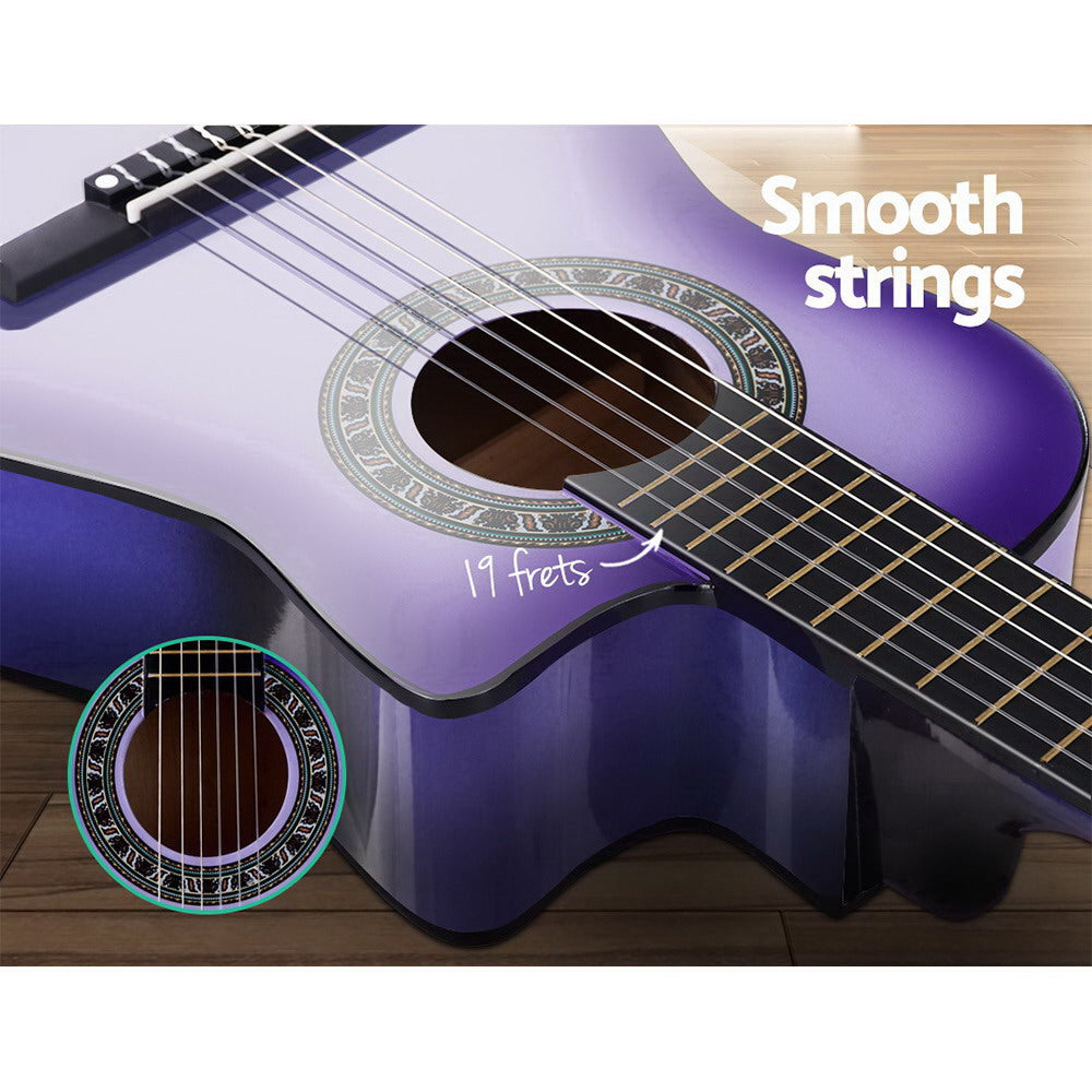 Alpha 34" Inch Guitar Classical Acoustic Cutaway Wooden Ideal Kids Gift Children 1/2 Size Purple - image4