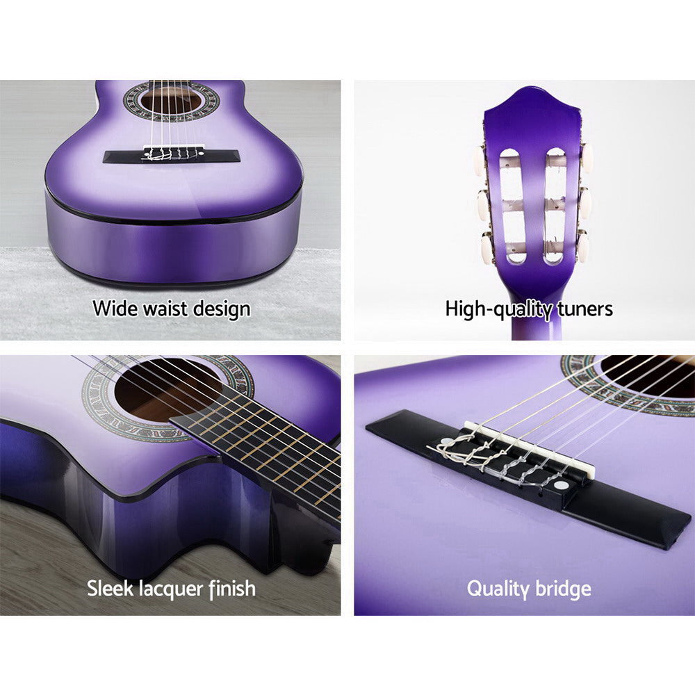 Alpha 34" Inch Guitar Classical Acoustic Cutaway Wooden Ideal Kids Gift Children 1/2 Size Purple - image5