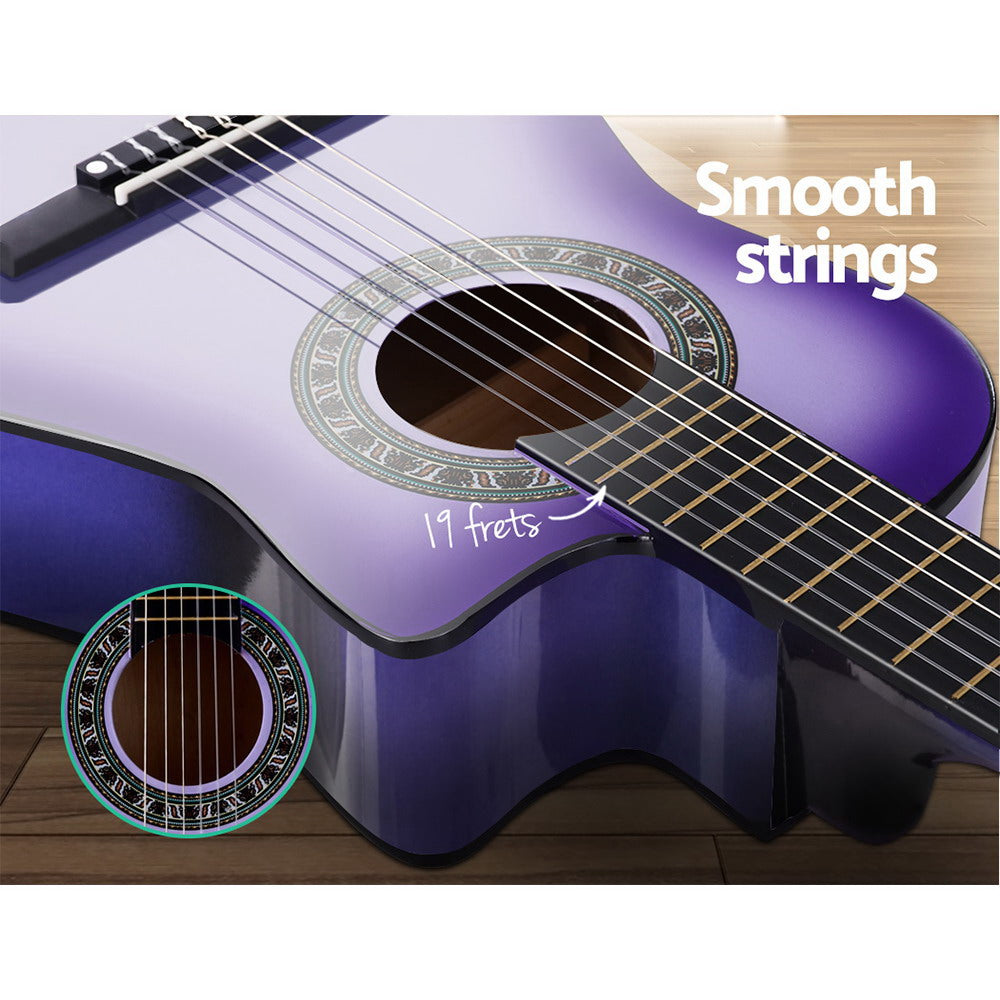 Alpha 34" Inch Guitar Classical Acoustic Cutaway Wooden Ideal Kids Gift Children 1/2 Size Purple with Capo Tuner - image4