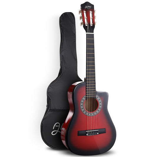 Alpha 34" Inch Guitar Classical Acoustic Cutaway Wooden Ideal Kids Gift Children 1/2 Size Red - image1