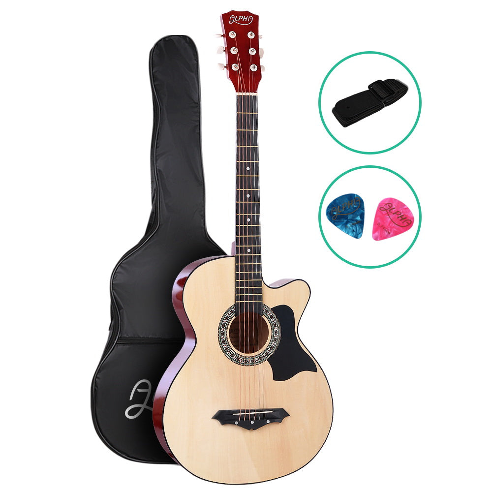 ALPHA 38 Inch Wooden Acoustic Guitar Natural Wood - image1