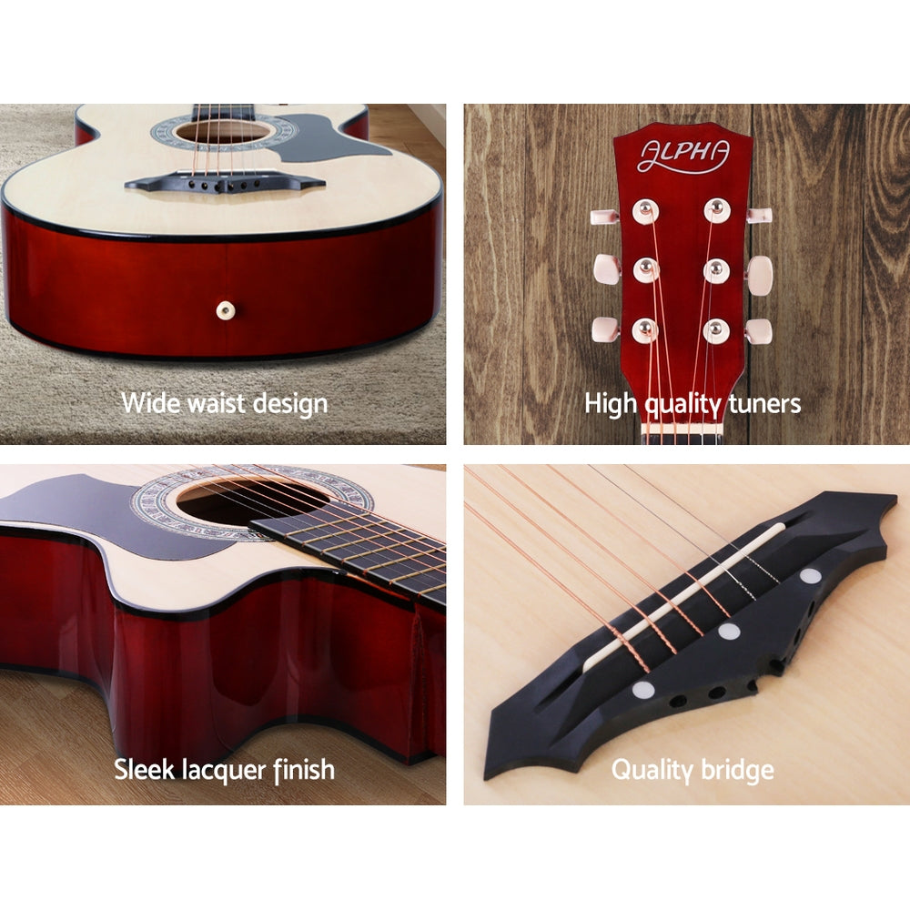 ALPHA 38 Inch Wooden Acoustic Guitar with Accessories set Natural Wood - image6