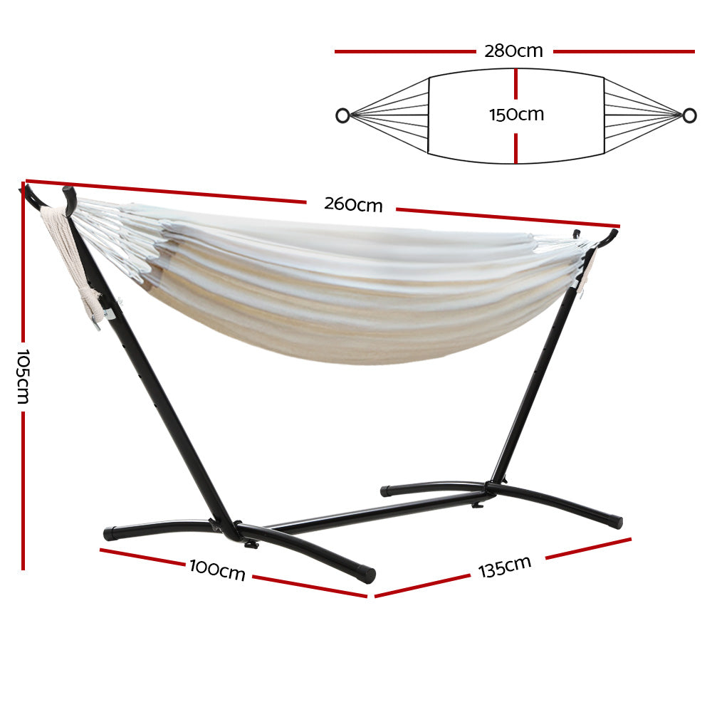 Camping Hammock With Stand Cotton Rope Lounge Hammocks Outdoor Swing Bed - image2