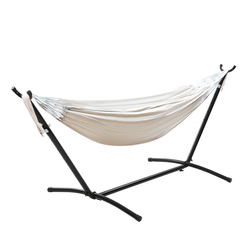 Camping Hammock With Stand Cotton Rope Lounge Hammocks Outdoor Swing Bed - image3