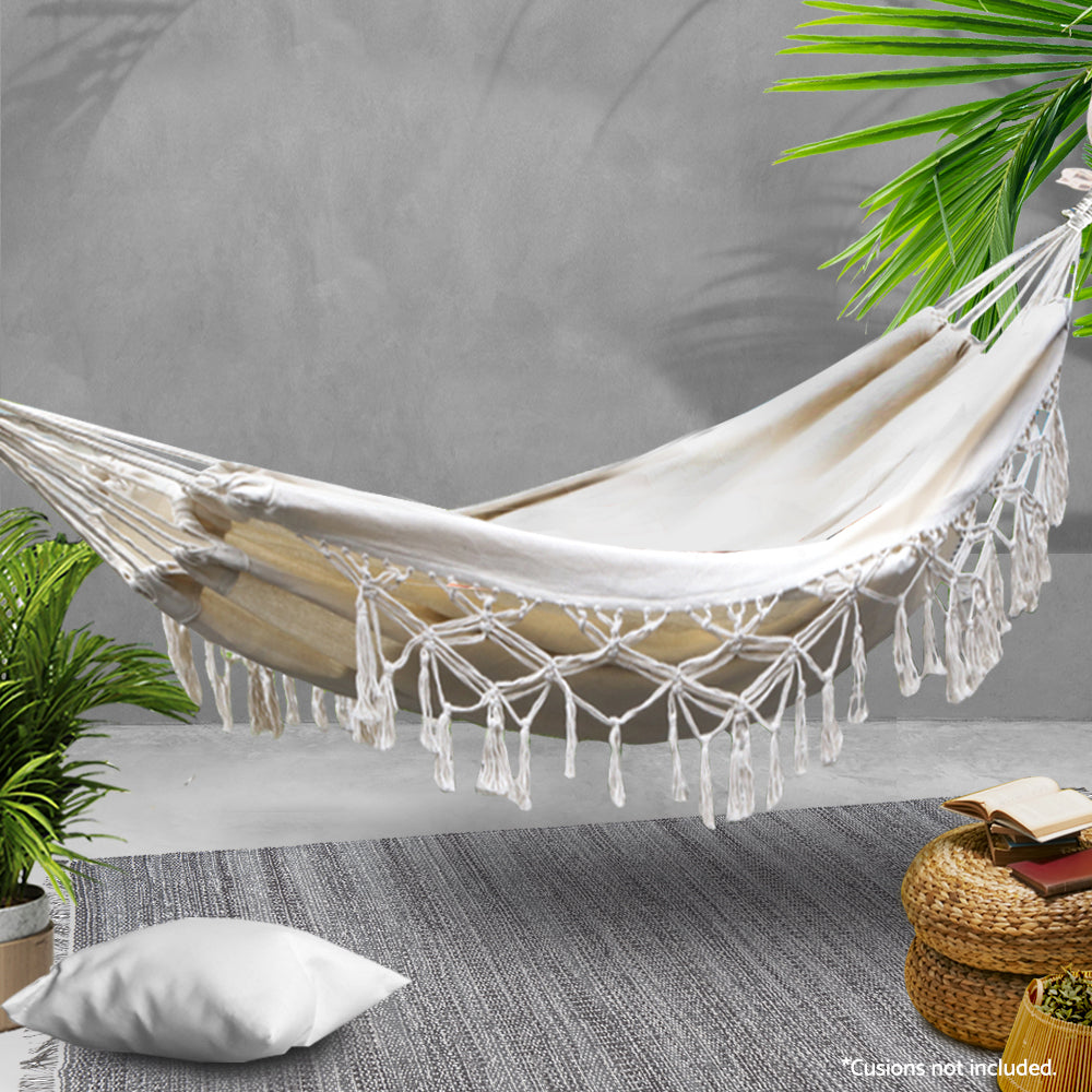 Hanging Tassel Hammock Swing Bed Cream - image7