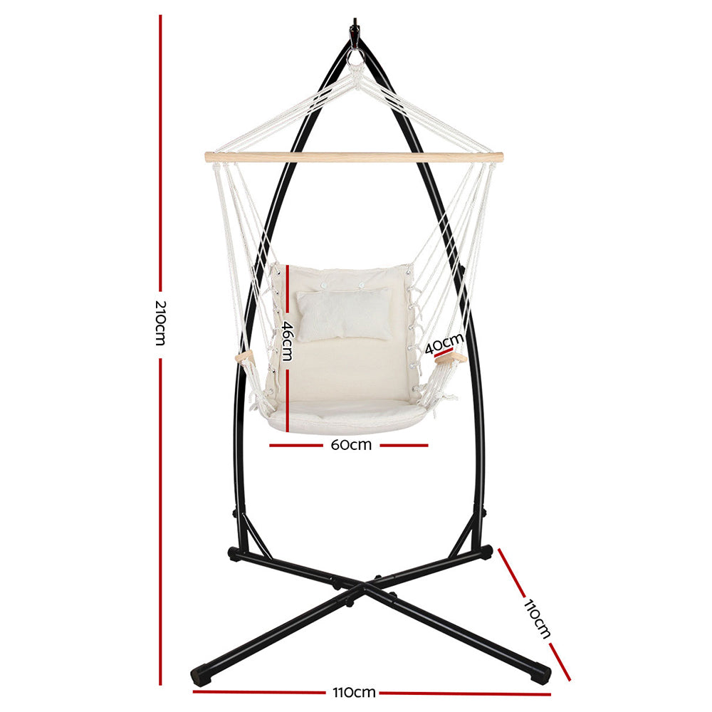 Gardeon Outdoor Hammock Chair with Steel Stand Hanging Hammock Beach Cream - image2