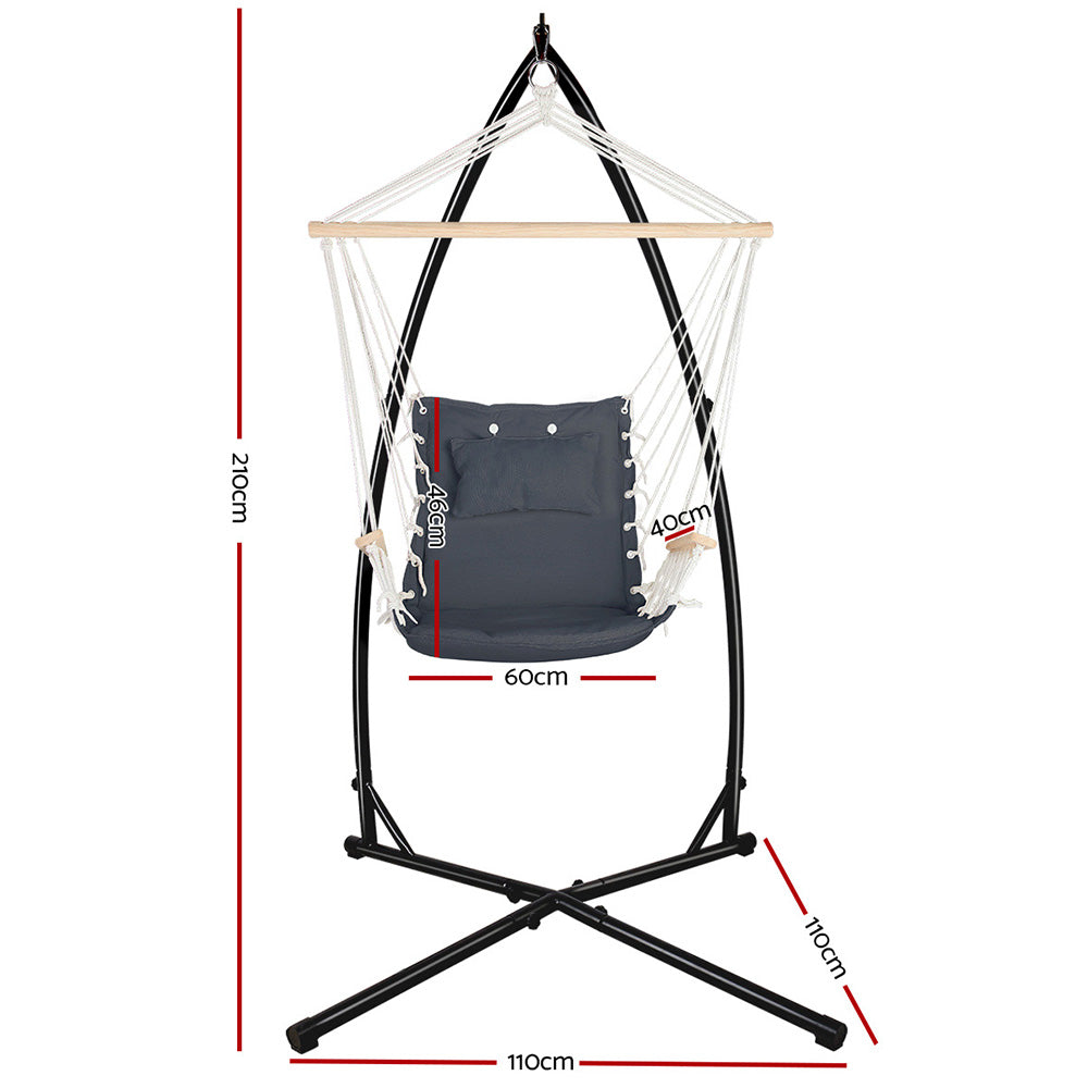 Gardeon Outdoor Hammock Chair with Steel Stand Hanging Hammock Beach Grey - image2