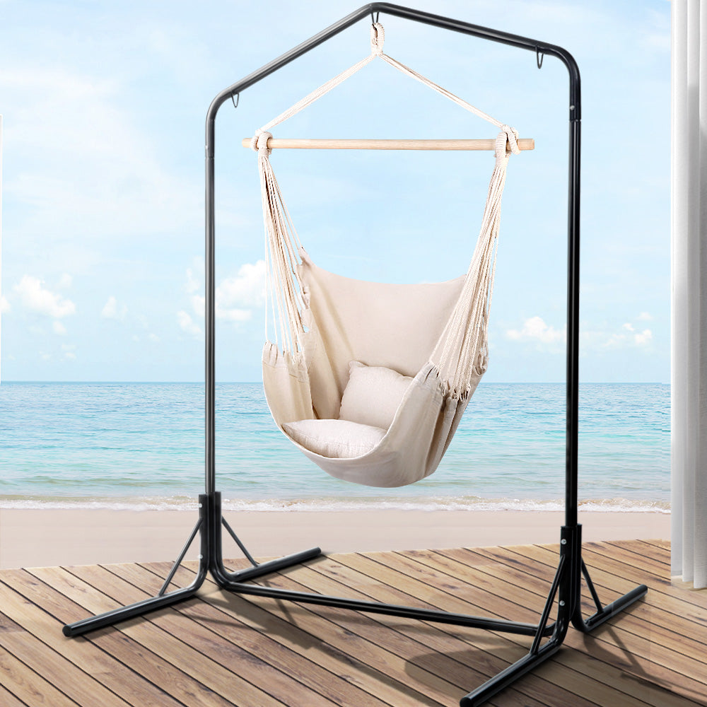 Gardeon Outdoor Hammock Chair with Stand Hanging Hammock with Pillow Cream - image8