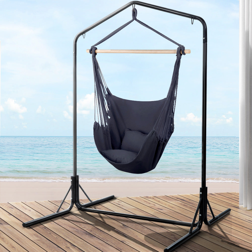 Gardeon Outdoor Hammock Chair with Stand Swing Hanging Hammock with Pillow Grey - image8