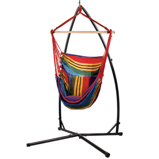 Gardeon Outdoor Hammock Chair with Steel Stand Hanging Hammock Pillow Rainbow - image1