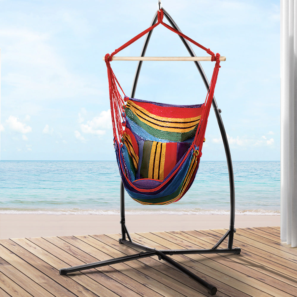 Gardeon Outdoor Hammock Chair with Steel Stand Hanging Hammock Pillow Rainbow - image8