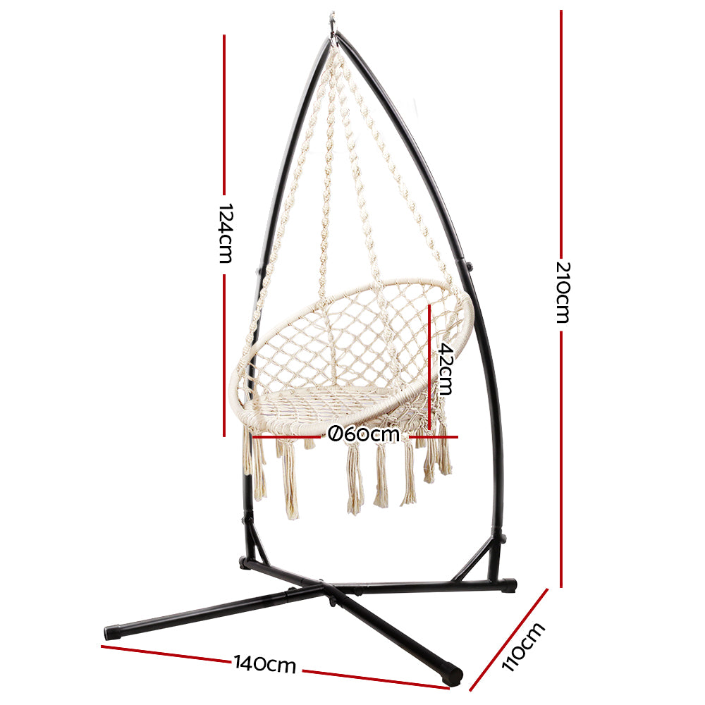 Gardeon Outdoor Hammock Chair with Steel Stand Cotton Swing Hanging 124CM Cream - image2