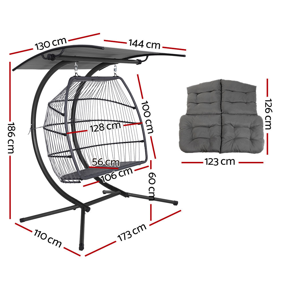 Outdoor Furniture Lounge Hanging Swing Chair Egg Hammock Stand Rattan Wicker Grey - image2