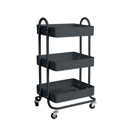 3 Tiers Kitchen Trolley Cart Steel Storage Rack Shelf Organiser Wheels Grey - image1