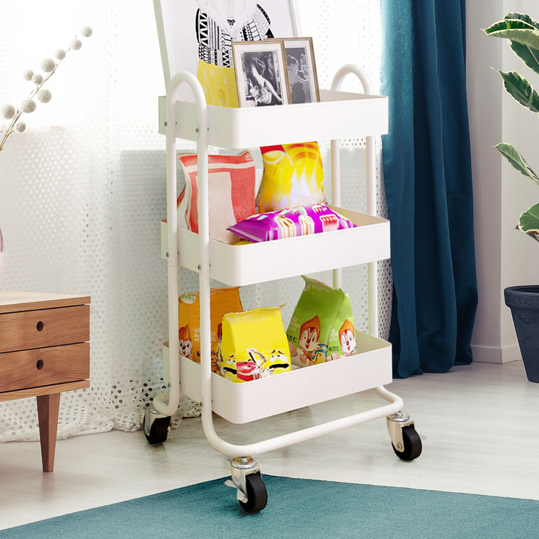 3 Tiers Kitchen Trolley Cart Steel Storage Rack Shelf Organiser Wheels White - image7