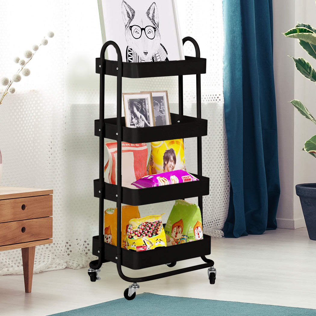 4 Tiers Kitchen Trolley Cart Steel Storage Rack Shelf Organiser Black - image8