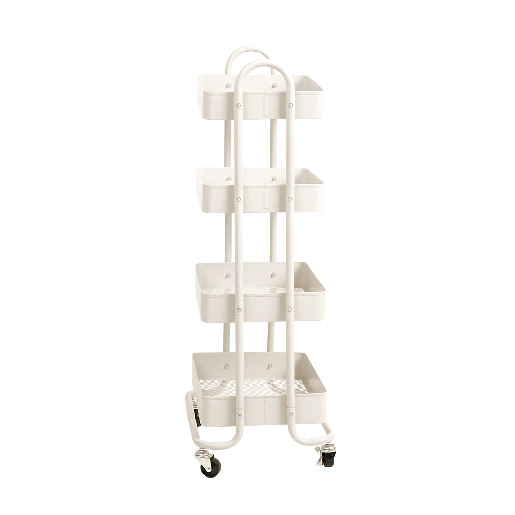 4 Tiers Kitchen Trolley Cart Steel Storage Rack Shelf Organiser White - image2