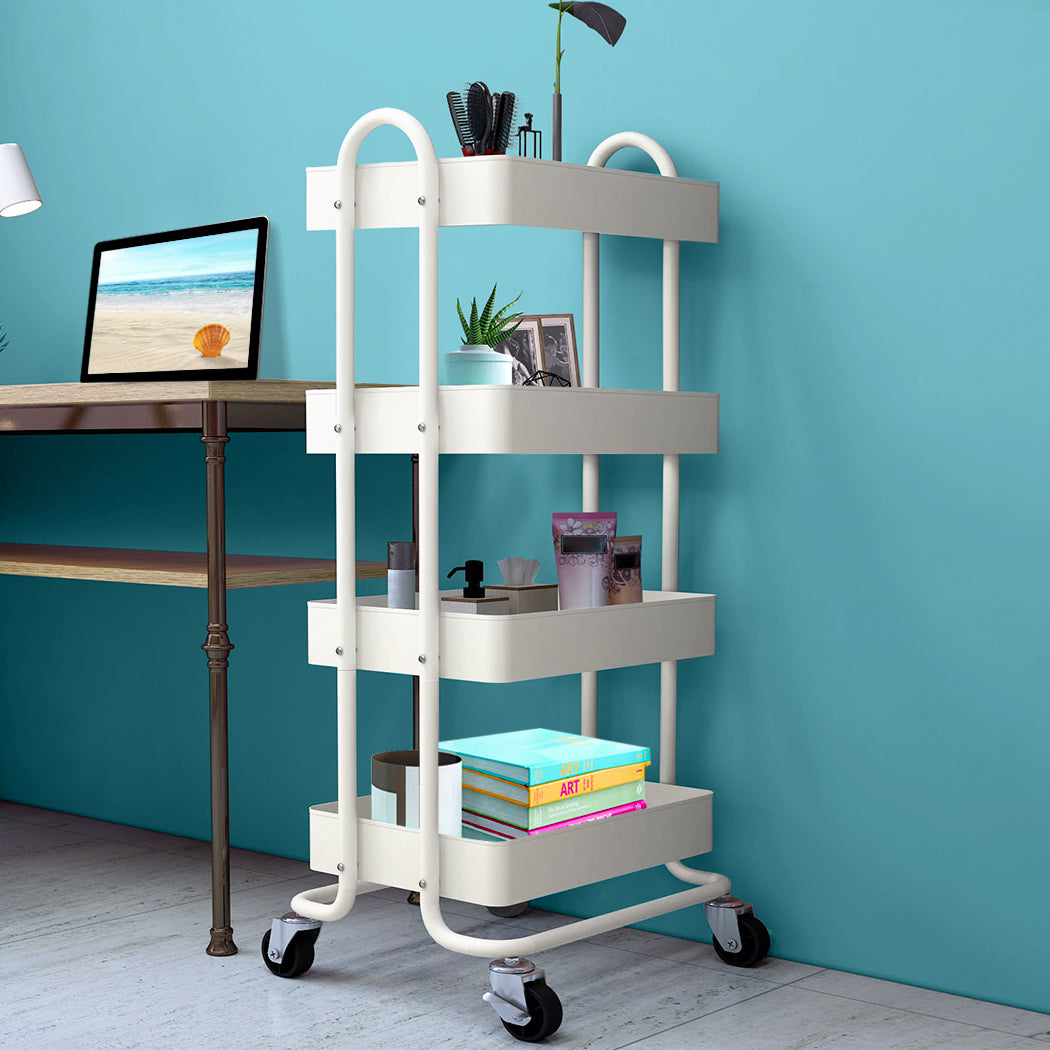 4 Tiers Kitchen Trolley Cart Steel Storage Rack Shelf Organiser White - image7